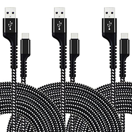 Type C USB 3.0 Charger Cable, UNISAME 3 Pack 10Ft Heavy Duty Braided Reversible USB C to USB 3.0 Data Fast Charging Cable for Galaxy S8 S8  Note 8, ZTE ZMAX Pro, LG G6 G5 V20 Nexus 6P 5X Oneplus 3 5
