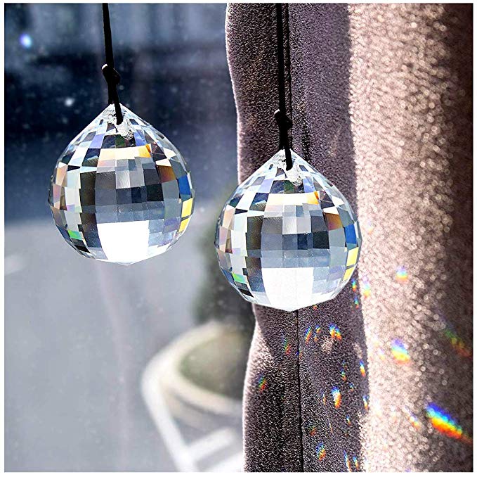 H&D Clear Glass Crystal Ball Prism 40mm/1.57 Inch Pendant Suncatcher,Pack of 2
