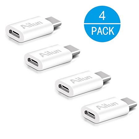 USB C Adapter,Type C Adapter,[4Pack]by Ailun,Convert Micro USB to USB-C,Data Syncing and Charging,for MacBook,ChromeBook Pixel,Nexus 5X,Nexus 6P & all Type C cable Supported Device[White]