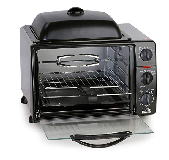 Elite Cuisine ERO-2008SZ Convection Toaster Oven with Top Grill & Griddle Rotisserie, Bake, Grill, Broil, Roast, Toast, Keep Warm, 23L Capacity 23 L Black