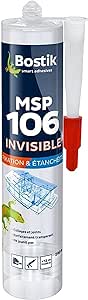 Bostik Mastic Colle Transparent MSP 106 Invisible - Pour Collages et Joints d'Étanchéité - Multi-Matériaux - Intérieur - Formule MS Polymère - Sans Solvants ni Isocyanate - Cartouche 290 ml