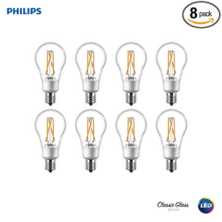 Philips 536599 LED Dimmable A15 Clear Filament Glass Light Bulb with Warm Glow Effect: 350-Lumens, 2700-2200 Kelvin, 4.5 (40-Watt Equivalent), Soft White, E17 Intermediate Base, 8 Pack, Piece