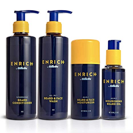 Gillette Enrich Beard & Face Care Starter Kit for Men - Beard Wash, Conditioner, Moisturizer, and Oil