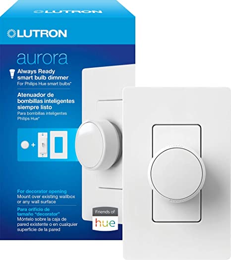 Lutron Aurora Smart Bulb Dimmer Switch for Paddle Switches | for Philips Hue Smart Bulbs | Z3-1BRL-PKGD-WHC | White