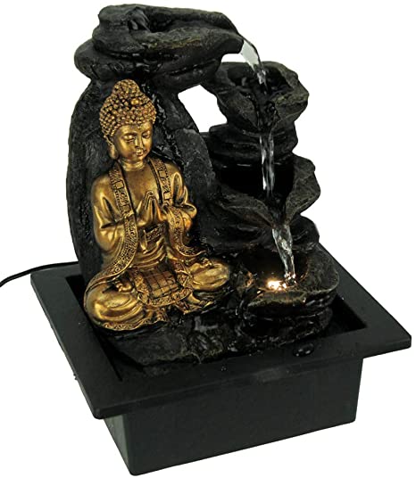 Fantasy Gifts Buddha Greeting and Teaching White LED Lighted Tabletop Fountain