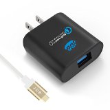 Quick Charger Qualcomm Certified JDB 18W USB Wall Charger Travel AC Adapter Turbo Charger with Quick Charge 20 Technology for Samsung Galaxy S6 and More 6ft Micro USB Cable Included- Black