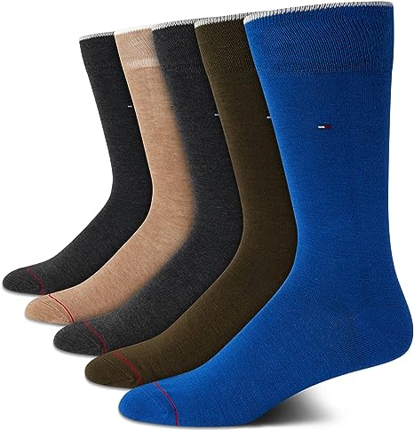 Tommy Hilfiger Men's Dress Socks - Lightweight Patterned Comfort Crew Socks (5 Pack)