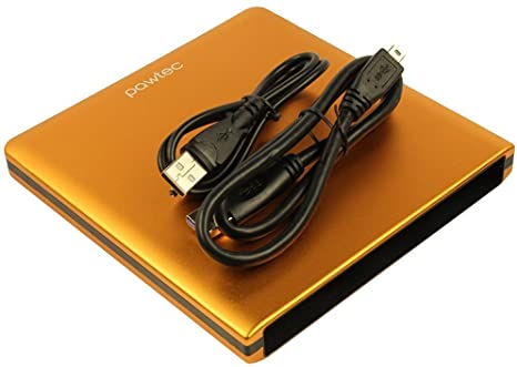 Pawtec Signature Slim Aluminum USB 3.0 External Enclosure for Optical SATA Drive Blu-Ray DVD MAC/PC - Orange