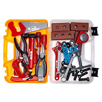 ABCZ Plastic Tools for Kids - Construction Workshop Mechanic and Power Tool Toy Kit for Kids Pretend Play with Realistic Tools and Easy-to-Carry Storage Tool Box - 49 pcs