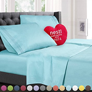 King Size Bed Sheets Set, Light Blue Aqua, Best Quality Bedding Sheet Set, 4-Piece Bed Set, Extra Deep Pockets Fitted Sheet, 100% Luxury Soft Microfiber - Hypoallergenic, Cool & Breathable