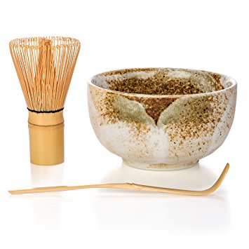 Tealyra - Matcha - Start Up Kit - 3 items - Matcha Green Tea Gift Set - Japanese Made Beige Bowl - Bamboo Whisk and Scoop - Gift Box