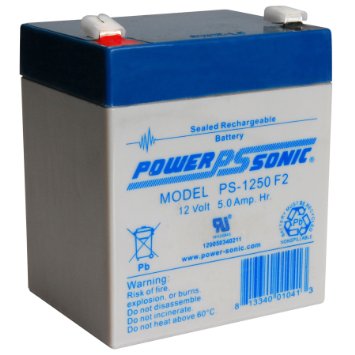 Powersonic PS-1250F2 - 12 Volt/5 Amp Hour Sealed Lead Acid Battery with 0.250 Fast-on Connector