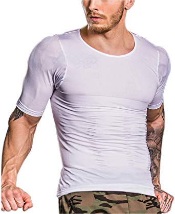 Shaxea Mens Seamless Compression T Shirt Hide Gynecomastia Moobs Slimming Body Shaper Vest Shirt Abs Abdomen Slim