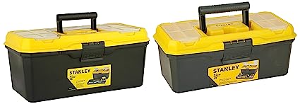 STANLEY 1-71-948 13'' Organised Maestro Plastic Tool Box with Clear top lid Yellow andSTANLEY 1-71-949 16'' Plastic Organised Maestro Tool Box with Clear top lid (Yellow)