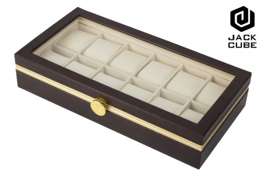 Jack Cube Watch Box with Glass Top / Jewelry Case Organizer -12 Watches Hold - MK133