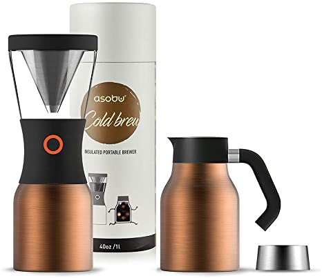 Asobu Coldbrew Portable Cold Brew Coffee Maker With a Vacuum Insulated Stainless Steel 18/8 Carafe with Pouring Handle (Copper)