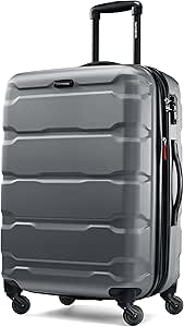 Samsonite Omni PC Hardside Expandable Luggage with Spinner Wheels, Charcoal, Checked-Medium 24-Inch