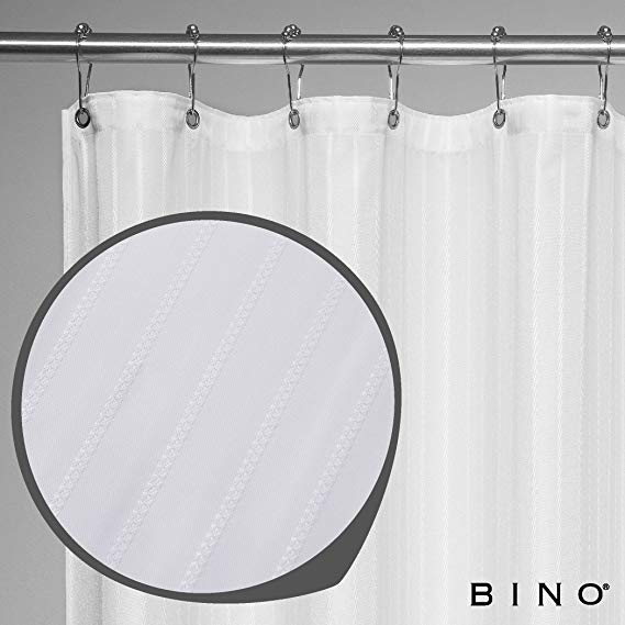 BINO 'Newport' Fabric Shower Curtain - 70" x 72" - White Shower Curtain Fabric, Mildew Resistant Shower Curtains for Bathroom Shower Curtains Bathroom Curtain