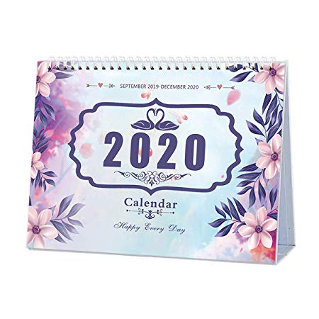 2020 Desk Pad Calendar, September 2019 - December 2020, Monthly, Daily Planner Desktop Calendar Academic Year Planner for School, Office, Home, Twin Wire, American Holiday (Purple)