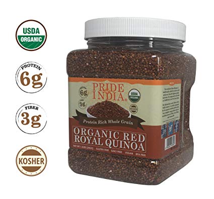 Pride Of India - Organic Red Royal Quinoa - Protein Rich Whole Grain, 1.5 Pound (24oz) Jar