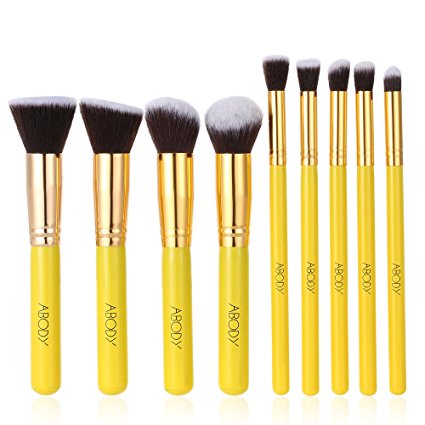 Abody 9Pcs Makeup Brush Kit Wood Professional Cosmetic Set Foundation Brush Powder Brush Eyeshadow Brushes Yellow