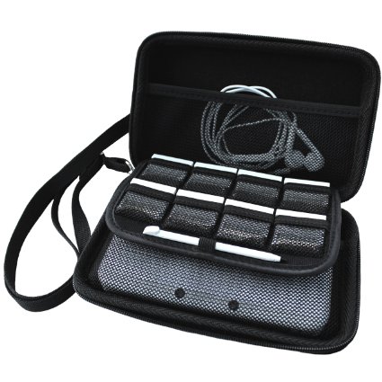 Technoskin - Compact Travel Carrying Case for NEW 3DS or NEW 3DS XL - Black - 8 Game Holders - Hard Cover - Mesh Accessory Pouch - Carrying Strap - Lifetime Guarantee