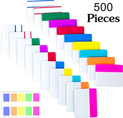 500 Pieces Tabs 2 Inch Sticky Index Tabs, Writable and Repositionable File Tabs Flags Colored Page Markers Labels for Reading Notes, Books and Classify Files, 21 Sets 10 Colors