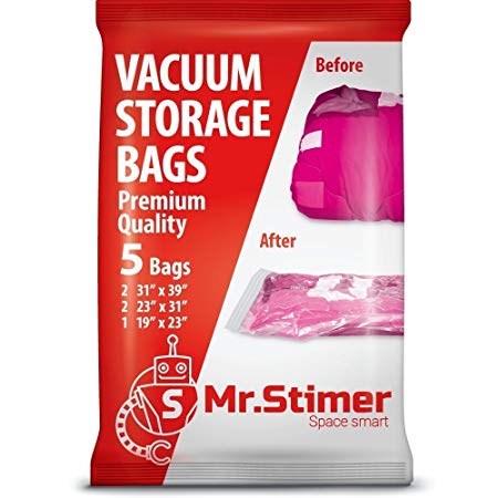 Mr.Stimer 5 Vacuum Storage Bags - 2 Jumbo (31x39) 2 Large (23x31) 1 Medium (19x23) Compressed Space Saver Bags for Clothes & Comforters