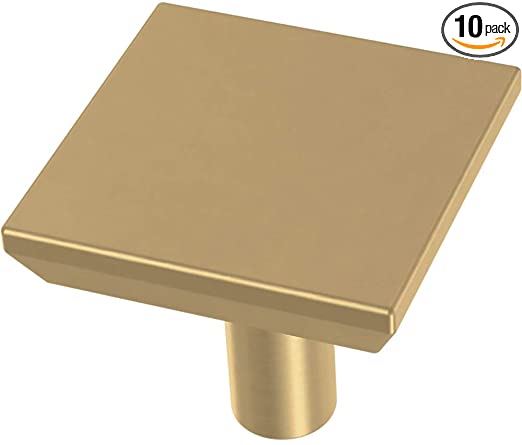 Franklin Brass P40847K-117-C Simple Chamfered Square Kitchen or Furniture Cabinet Hardware Drawer Handle Knob, 1-1/8-Inch (29mm), Brushed Brass, 10-Pack
