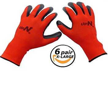 UpNorth 13 Gauge Polyester Knit Work Gloves, Textured Rubber Nitrile Palm Dipped/Coated for Construction, 6-Pairs, Men's X-Large