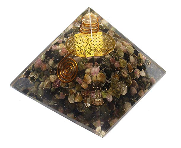 Orgone Pyramid-Multi Tourmaline Orgone Energy Generator-Flower of Life Healing Crystals Pyramid for Balancing Chakra- Stress-EMF Protection