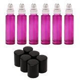 Mavogel 10ml13oz Roll on Glass Bottle- Set of 6 for Essential Oil - Empty Aromatherapy Essential Oils Perfume Bottles - Refillable Slim with Metal Ball and Black Plastic Lid Purple