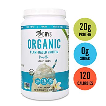 22 Days Nutrition Organic Protein Powder, Vanilla, 32.59 Ounce | Gluten Free, Vegan- Pea, Flax, and Sacha Inchi- Plant Based Protein Powder (20g) - No Added Sugar, Naturally Sweetened with Stevia