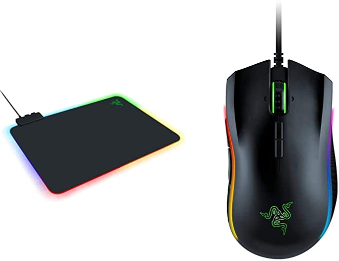 Razer Firefly Hard V2 RGB Gaming Mouse Pad & Mamba Elite Wired Gaming Mouse: 16,000 DPI Optical Sensor - Chroma RGB Lighting - 9 Programmable Buttons - Mechanical Switches