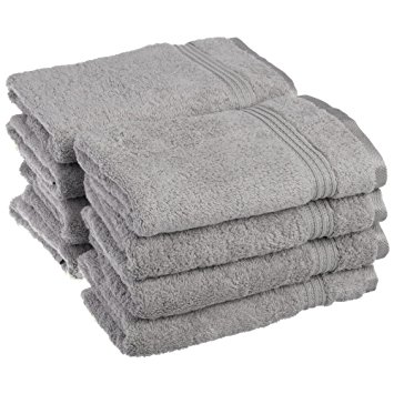 Superior Luxurious Soft Hotel & Spa Quality Hand Towel Set of 8, Made of 100% Premium Long-Staple Combed Cotton - Silver, 16" x 30" each