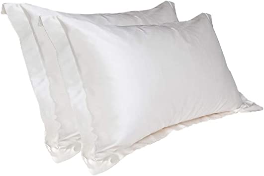 bottlewise 2 Pcs Silk Pillowcase for Hair & Facial Skin to Prevent Wrinkles Hidden Zipper (White)
