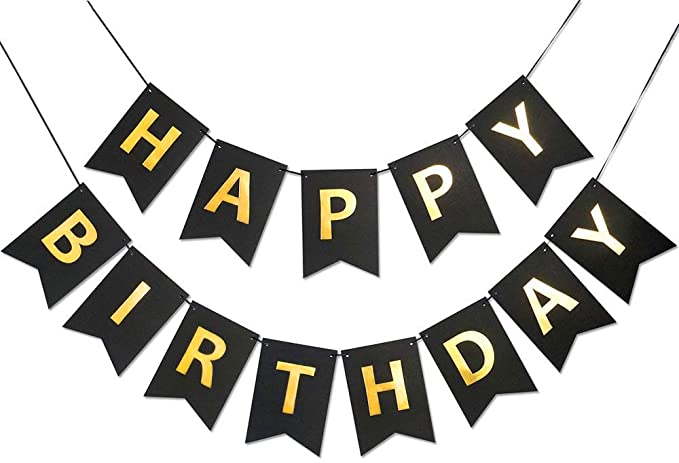 Moohome Black and Gold Sparkle Glitter Happy Birthday Banner Signs Birthday Party Supplies for Dramatic Kid's Birthday Party Backdrop Hanging Decorations