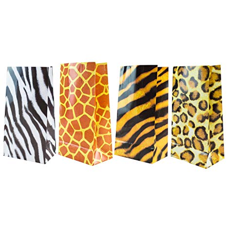Super Z Outlet Zoo Animal Print Design Pattern Paper Bags for Candy Party Favors, Snacks, Decoration, Children Arts & Crafts, Lunch Picnics, Event Supplies (36 Bags)