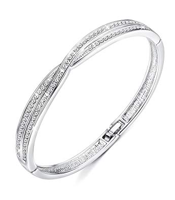 Sllaiss Women Bangle Bracelets ♥Valentine's Day Gift♥" Fall in Love" Cross Bracelets 7", Crystals from Swarovski, [Gift Packing]