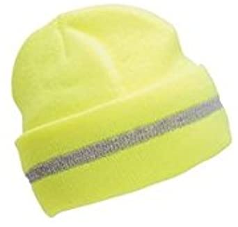 Mens High Vis Safety Knit Hat, Reflective Stripe