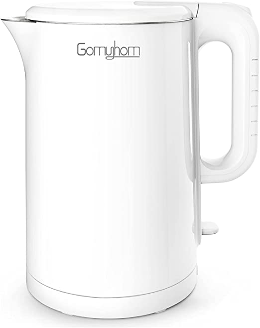 Electric Kettle 1.5L Cordless Water Kettles Double Wall Stainless Steel Interior, BPA-Free Cool Touch, Fast Boil 1500W 120V Auto Shut-Off & Boil Dry Protection (White)