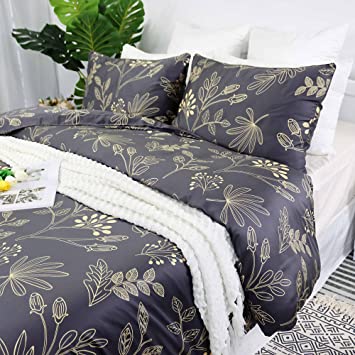 Softta Vintage Brownish Grey Bedding Set Twin Size 3Pcs Duvet Cover Set Shabby Flower Tree Branch Floral and Leaves Pattern Tencel Cotton Material, Soft and Smooth Bedding Collection