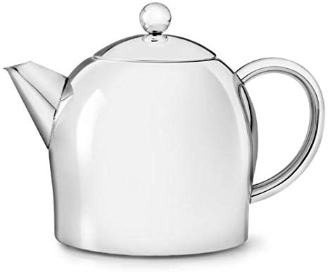 bredemeijer Santhee Double Walled Teapot, 0.5-Liter Stainless Steel Glossy Finish with Glossy Accents