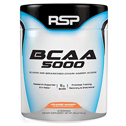 RSP BCAA 5000 (30 Serv), Premium BCAA Powder for Post Workout Muscle Recovery, Endurance & Energy, 5g of Essential Branched Chain Amino Acids Per Serving (Orange Mango)