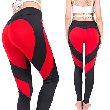 CROSS1946 Fashion Women's Active Yoga Pants Heart Shape Butt Printing Capris Waistband Fitness Leggings Workout Tights