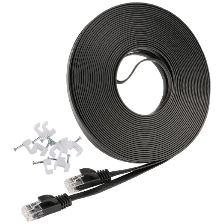 Ethernet Cable Cat6 Flat 75 ft with Cable Clips, jadaol® Network Patch Cable with Rj45 Connectors - 75 Feet Black (22 Meters)