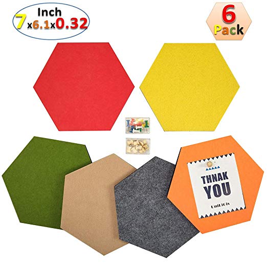 UniLiGis 6 Colors Hexagon Bulletin Board,Felt Cork Board Tiles,Pin Board Wall Decor for Photos,Memos,Display,Include 18 Pins 7x6.1x0.32 inches Group 2