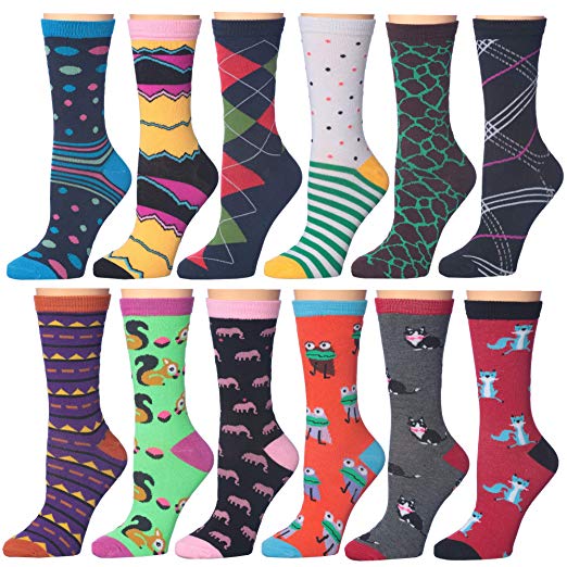 Frenchic Women's Colorful Cute Funny Casual Patterned Fashion Crew Socks 12 Pairs Pack