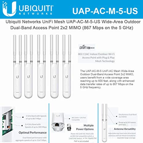 Ubiquiti UAP-AC-M-5 UniFi Mesh Wide-Area 802.11ac Dual-Band Access Point (5-Pack)