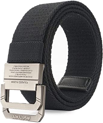 Longwu Men's Military Web Canvas Double D-Ring Buckle Casual Tactical Belt